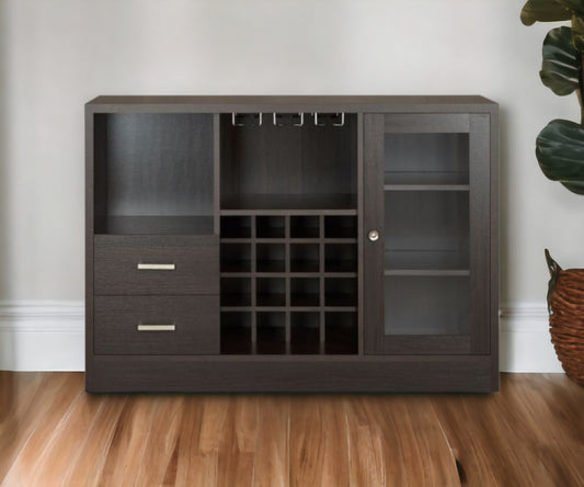 47" Espresso Solid Wood Frame With Five Shelves And Two Drawers