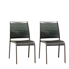 Set Of 2 Gray Stackable Aluminum Sling Armless Chairs