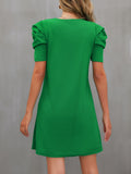 Round Neck Puff Sleeve Mini Dress - Flyclothing LLC