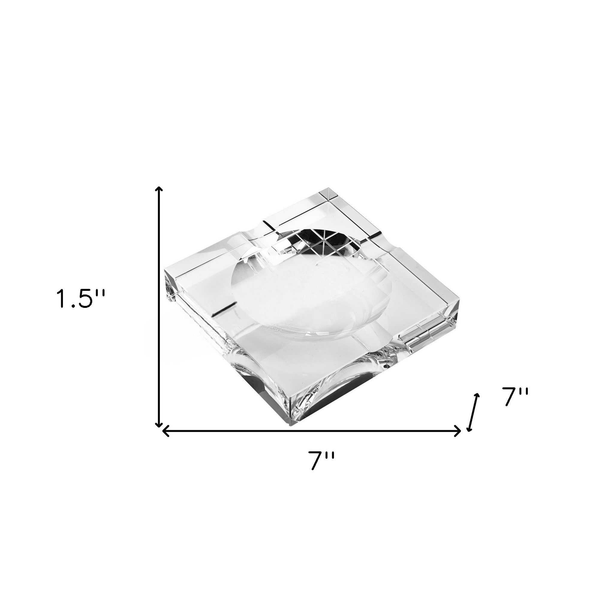 7" Clear Crystal Square Tabletop Cigar Ashtray