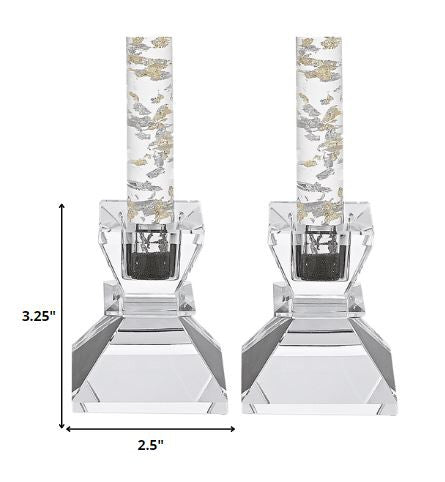 Hand Crafted Crystal Pair Of Handcrafted Candle Holders