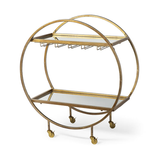 Showstopper Circular Rolling Gold Bar Cart - Homeroots