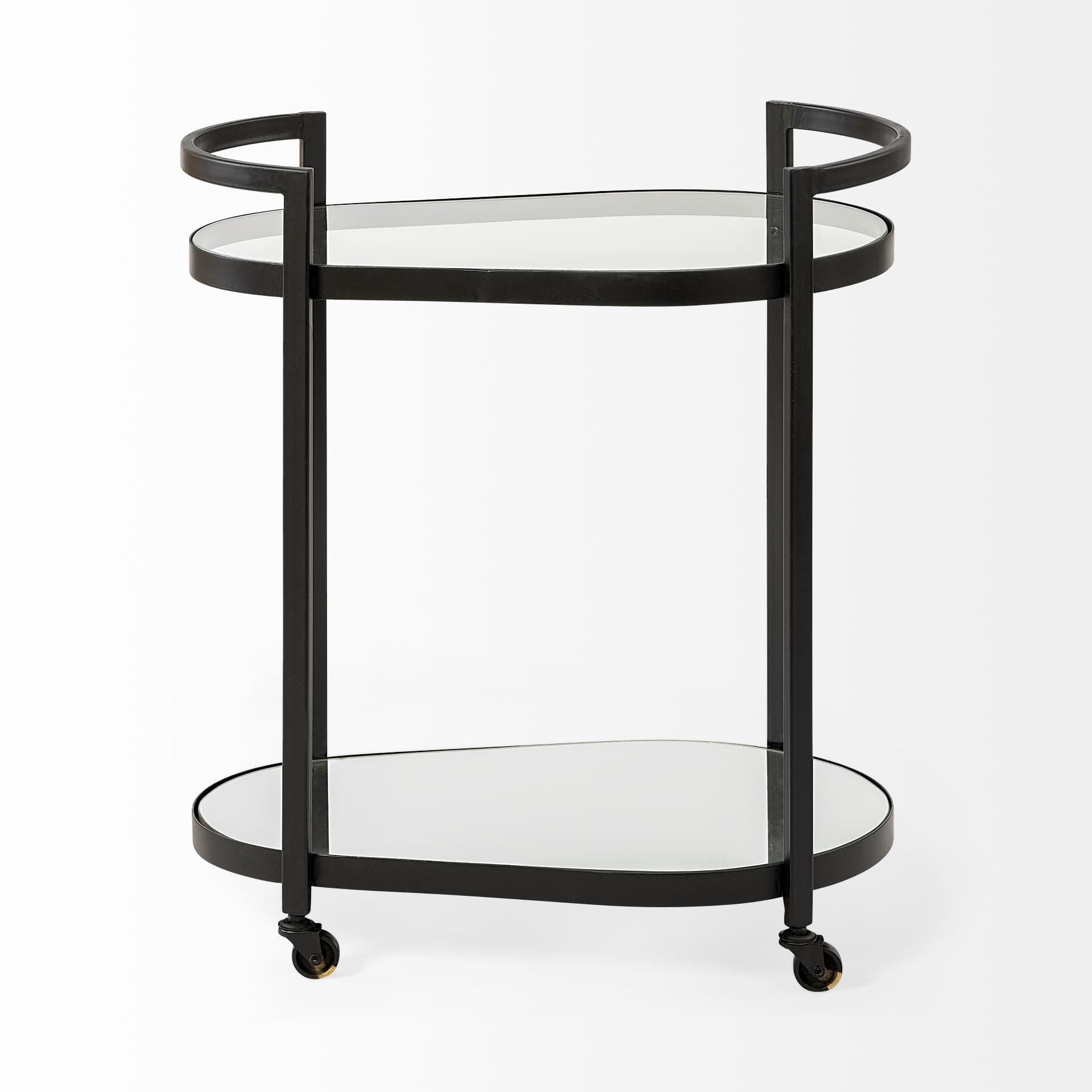 Cyclider Black Metal With Two Mirror Glass Shelves Bar Cart - Homeroots