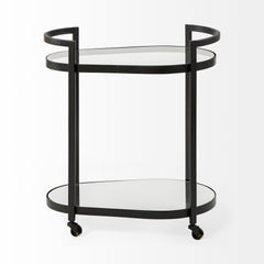 Cyclider Black Metal With Two Mirror Glass Shelves Bar Cart - Homeroots