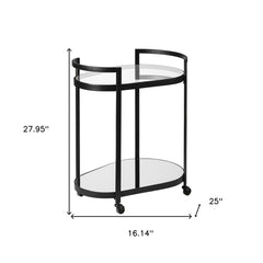 Cyclider Black Metal With Two Mirror Glass Shelves Bar Cart