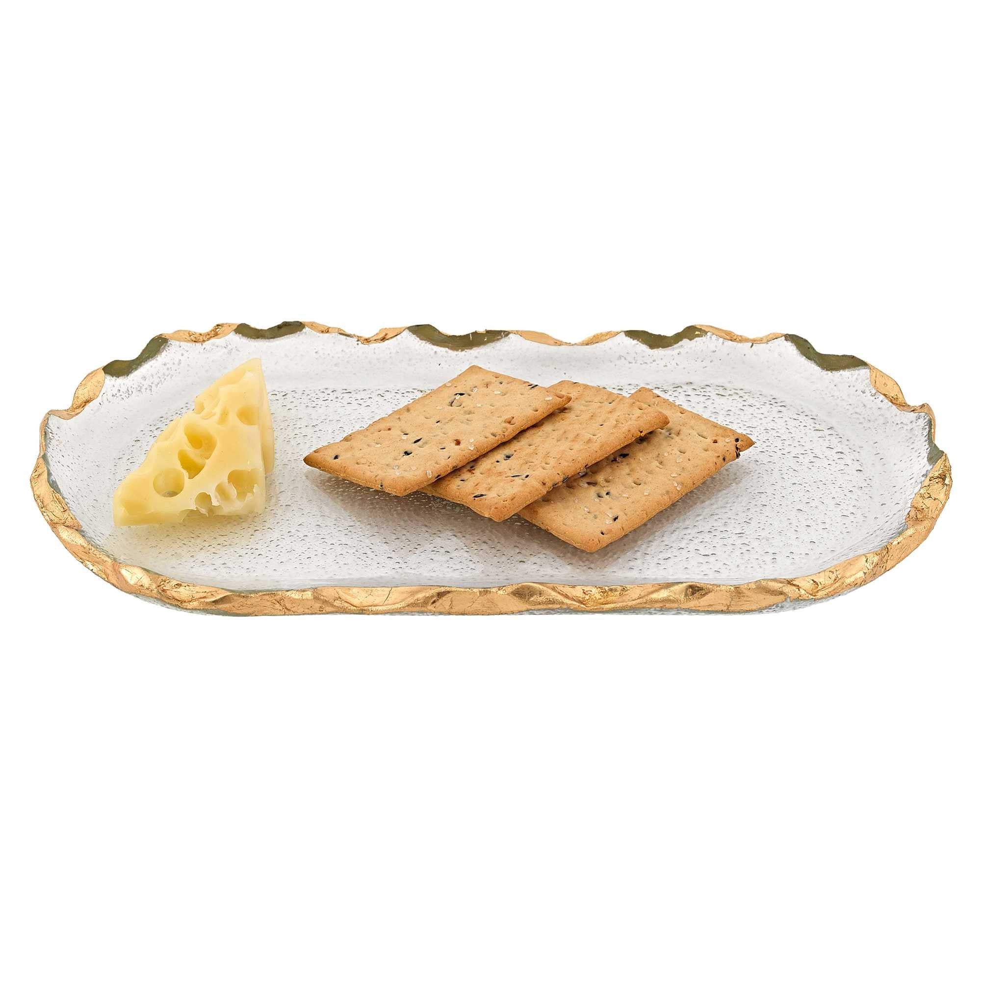 14 Glass Oval Edge Gold Leaf Platter