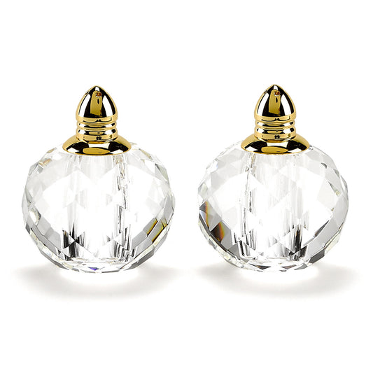 Handcrafted Optical Crystal And Gold Rounded Salt And Pepper Shakers