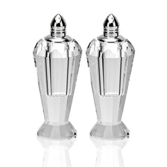 Handcrafted Optical Crystal And Silver Pair Of Salt And Pepper Shakers