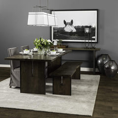 Rectangular Indian Mango Woodbrown Tone Finish W Metal Cladding On The Base Dining Bench