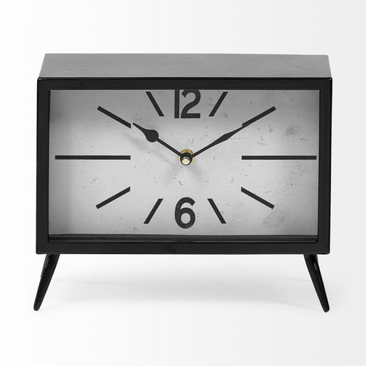 Rectangular Black Metal Desk Table Clock