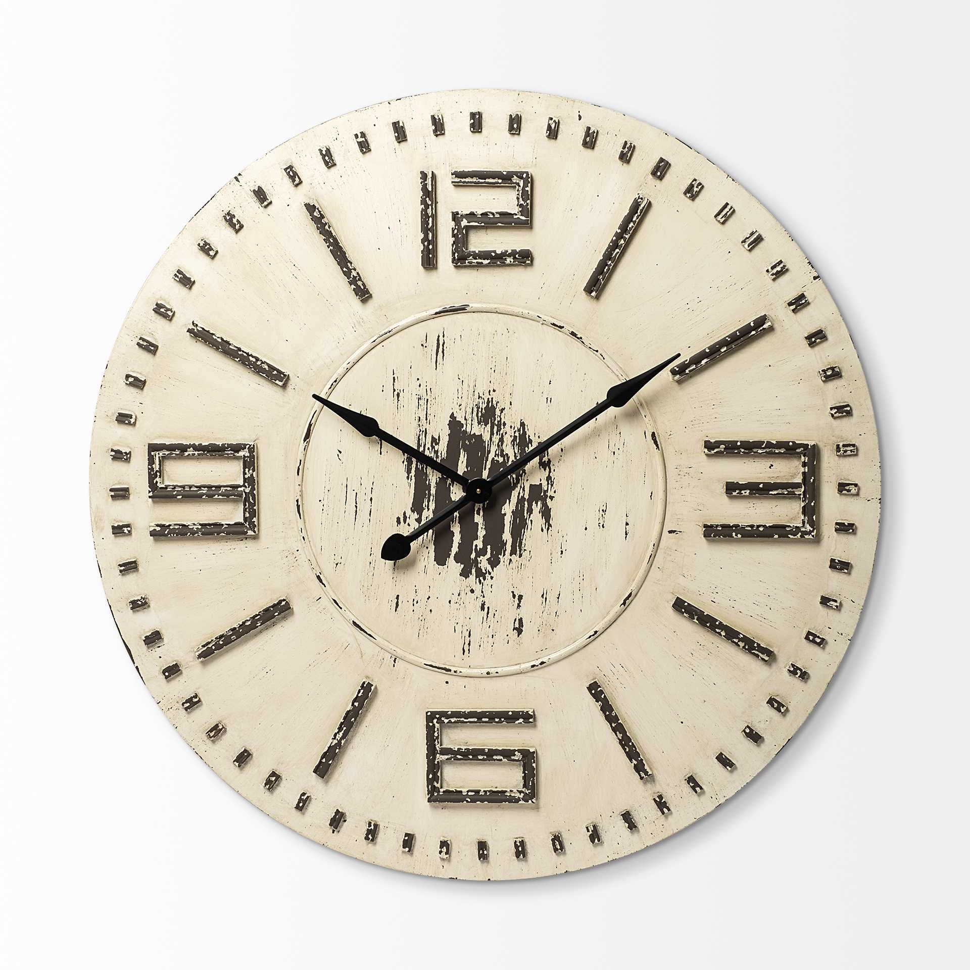 3" Circle Antiqued White Wood Analog Wall Clock