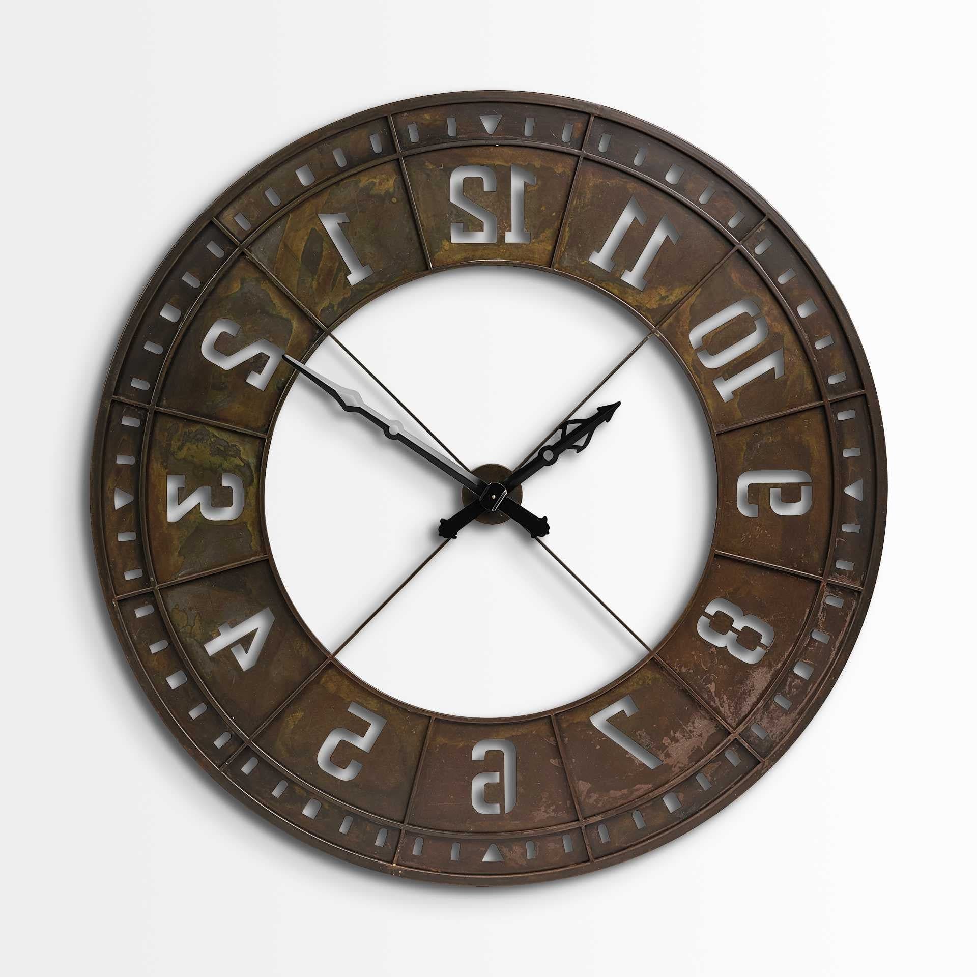 57" Round Industrial Brown Wall Clock - Homeroots