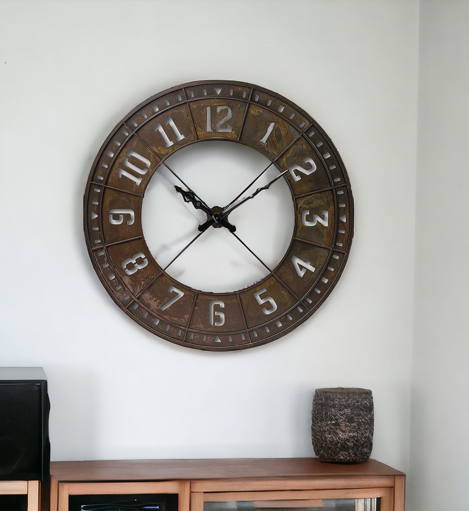 57" Round Industrial Brown Wall Clock