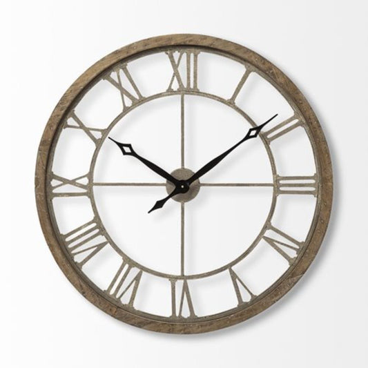 32" Circle Brown Metal Skeleton Wall Clock - Homeroots