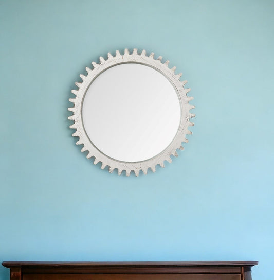 35" White Abstract Framed Accent Mirror - Homeroots