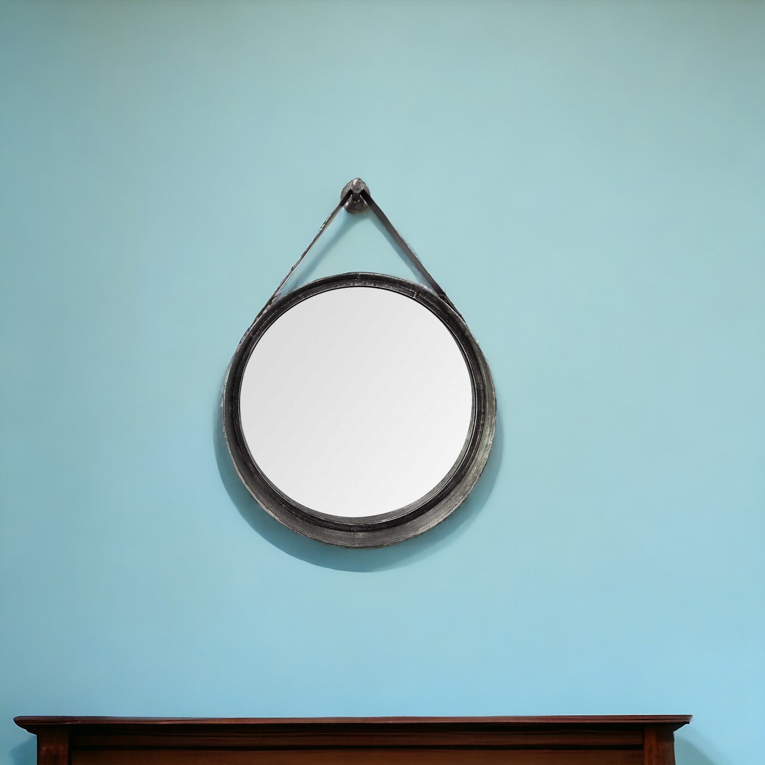 30" Black Round Metal Framed Accent Mirror