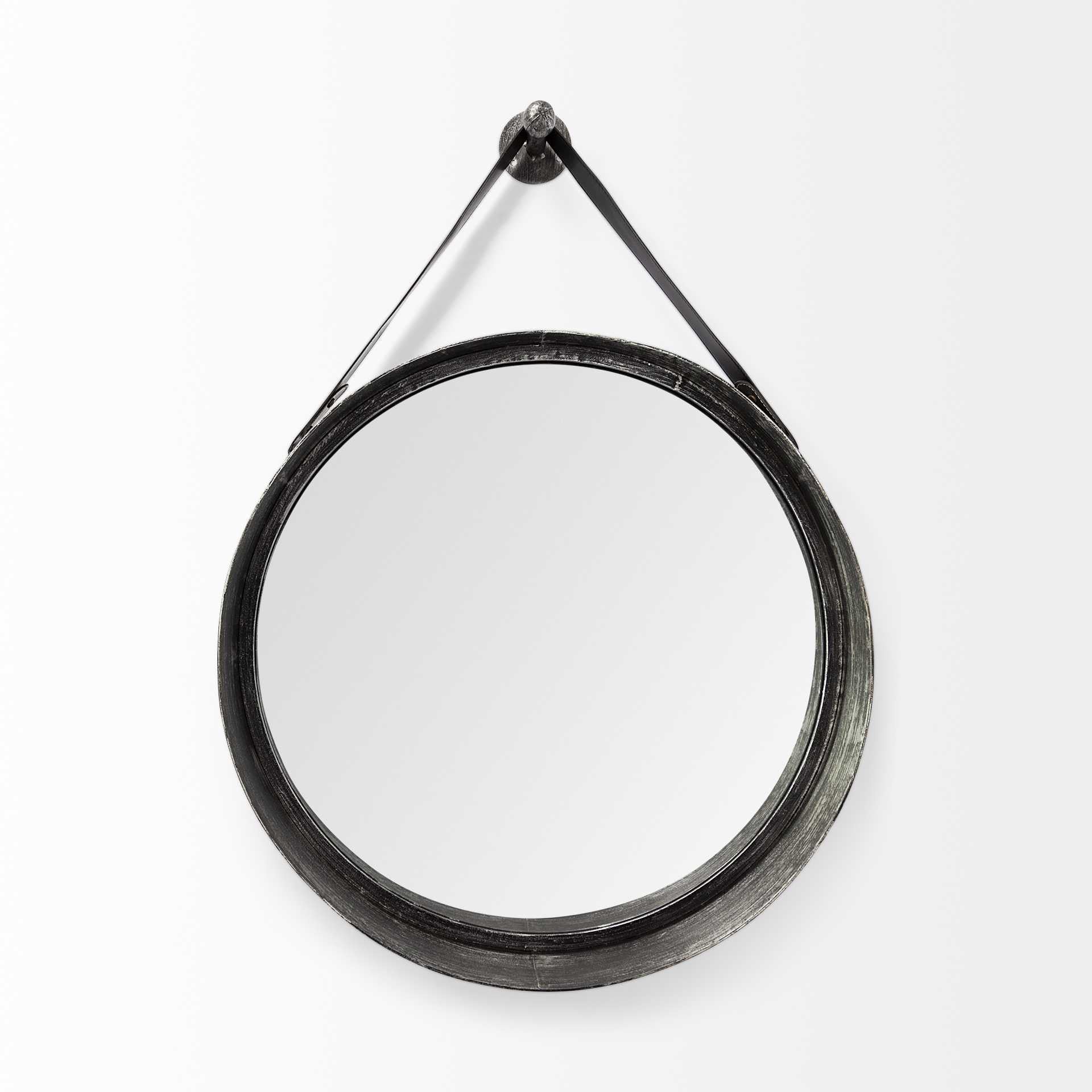 30" Black Round Metal Framed Accent Mirror