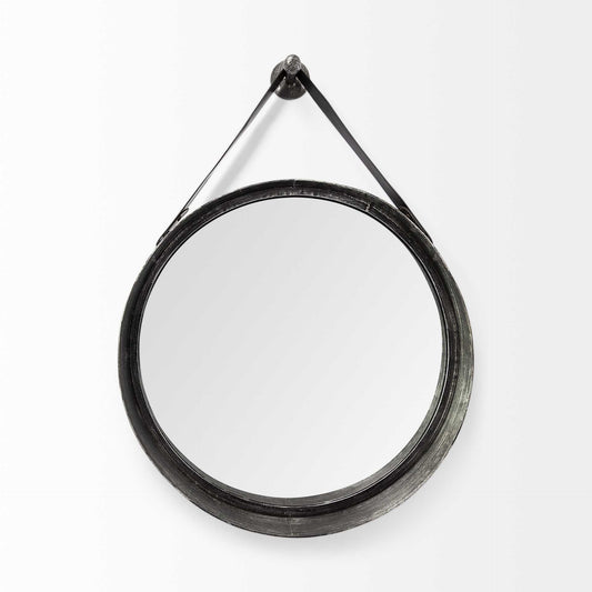 30" Black Round Metal Framed Accent Mirror