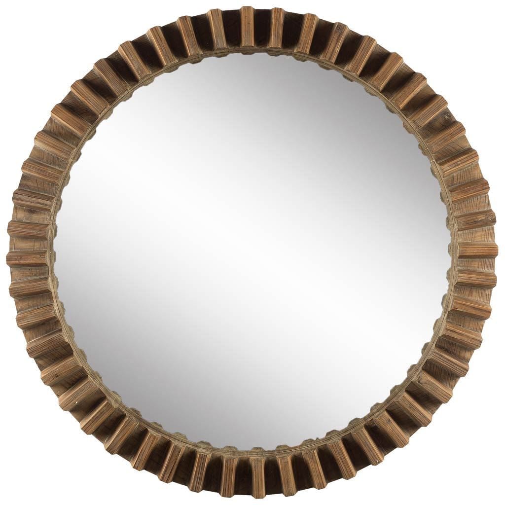 44" Round Brown Wood Frame Wall Mirror - Homeroots