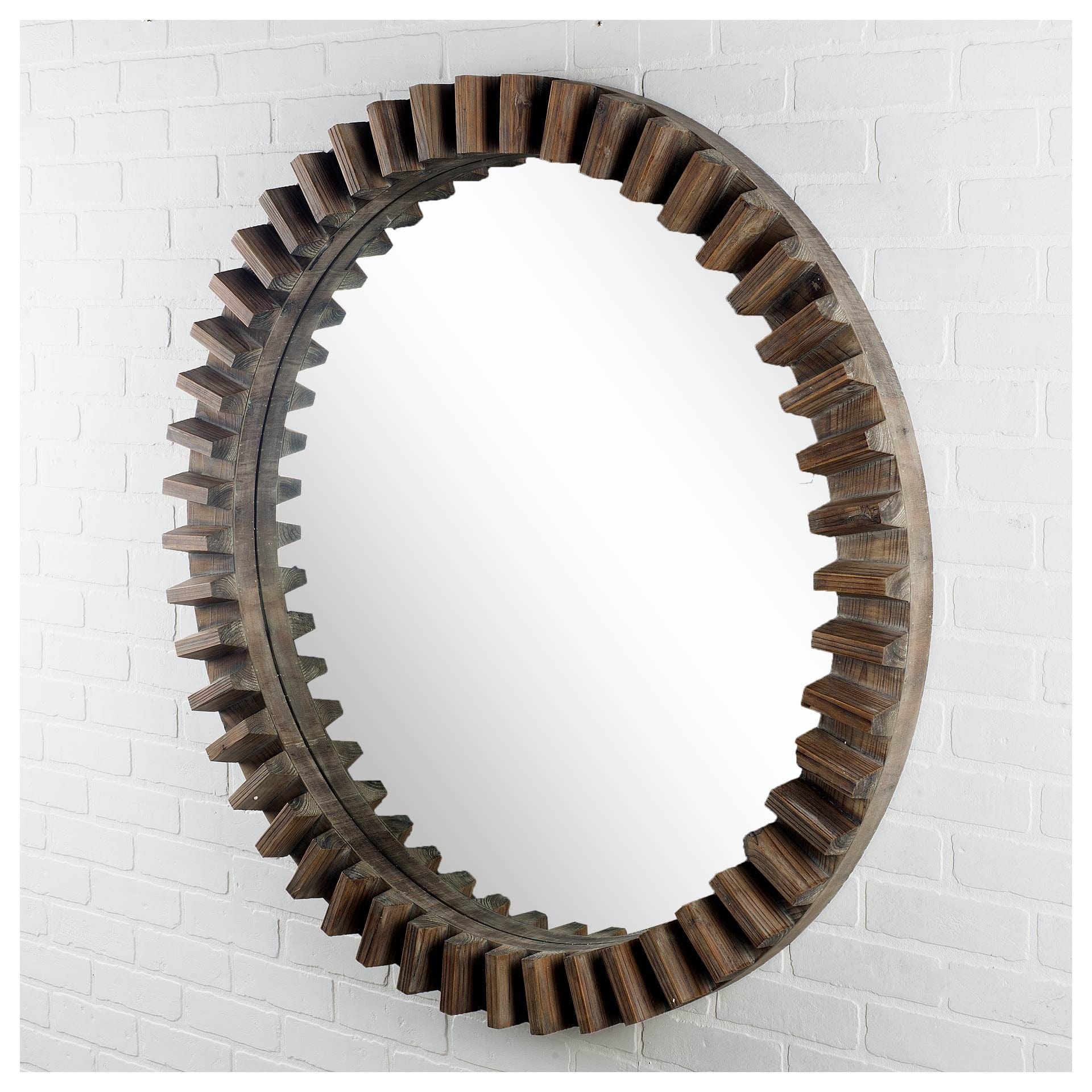 44" Round Brown Wood Frame Wall Mirror - Homeroots