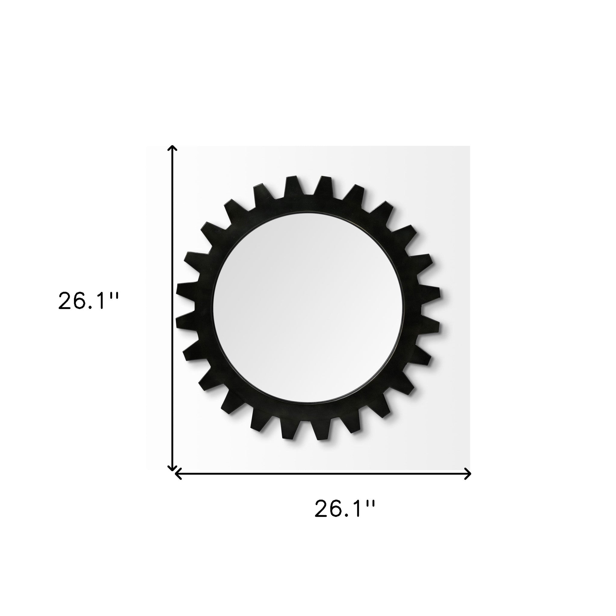 26" Black Cog Round Metal Frame Wall Mirror