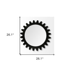 26" Black Cog Round Metal Frame Wall Mirror