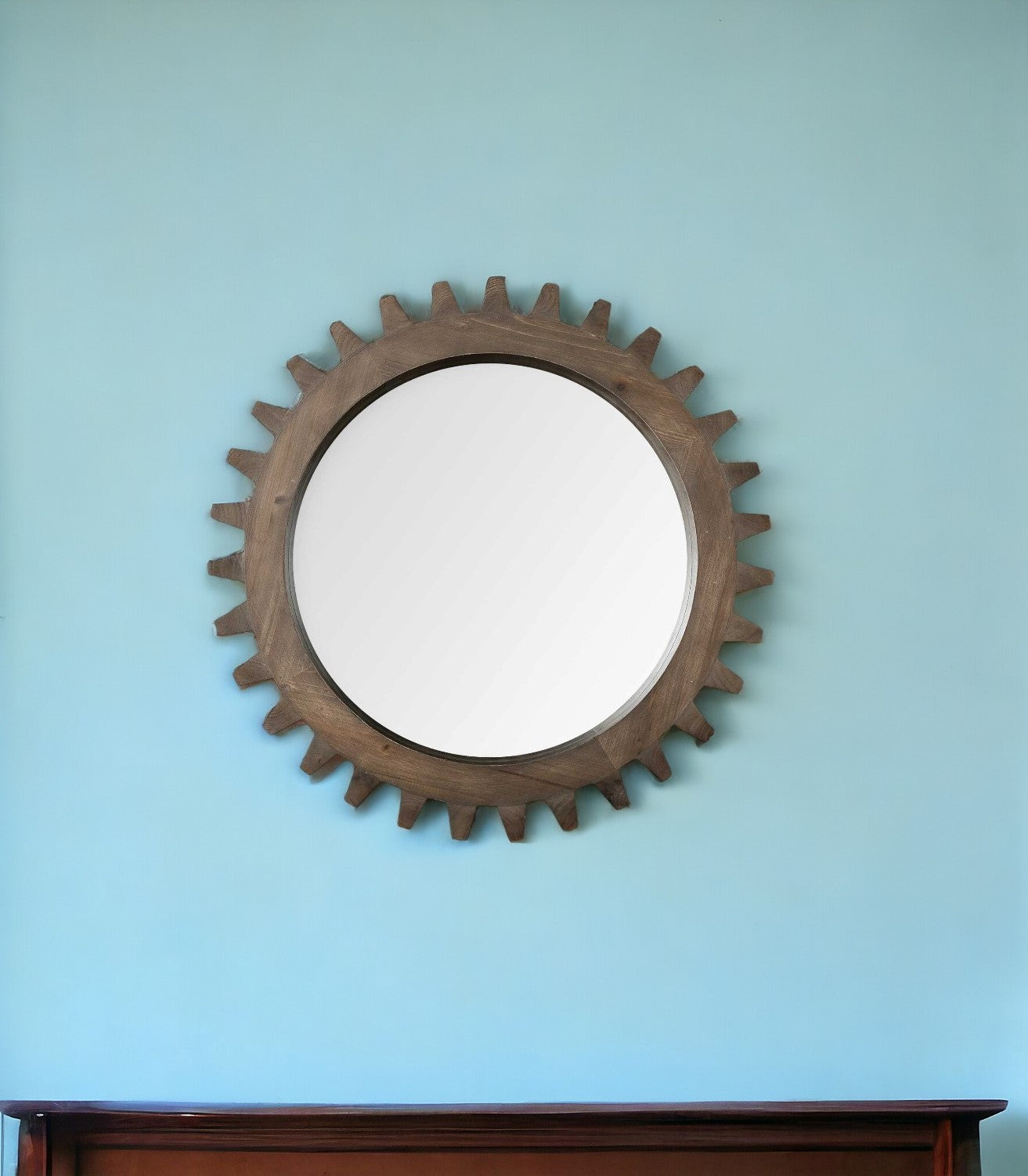 26" Round Natural Wood Frame Wall Mirror