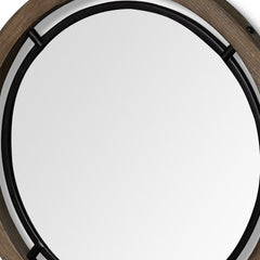 19" Brown Wood And Black Metal Frame Wall Mirror - Homeroots