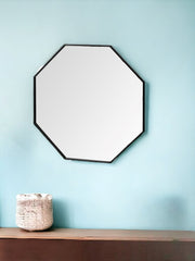 37" Octogon Black Metal Frame Wall Mirror