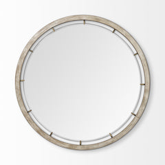 54" Brown Wood and Metal Round Framed Accent Mirror