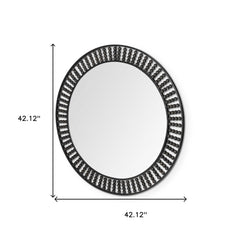 42" Round Black Metal Frame Wall Mirror With Wood Beads