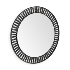 42" Round Black Metal Frame Wall Mirror With Wood Beads - Homeroots