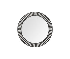 42" Round Black Metal Frame Wall Mirror With Wood Beads - Homeroots