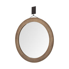 44" Wood Brown Round Framed Accent Mirror - Homeroots