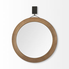 44" Wood Brown Round Framed Accent Mirror