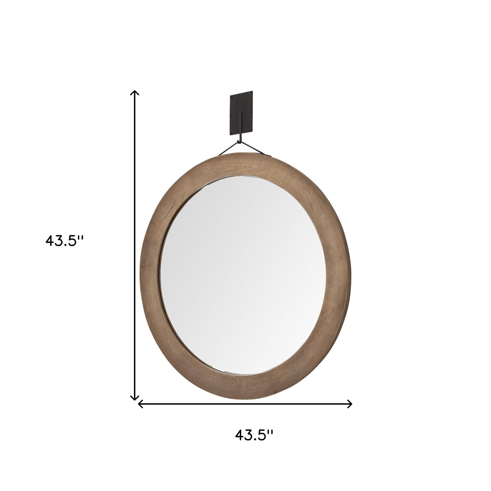 44" Wood Brown Round Framed Accent Mirror - Homeroots