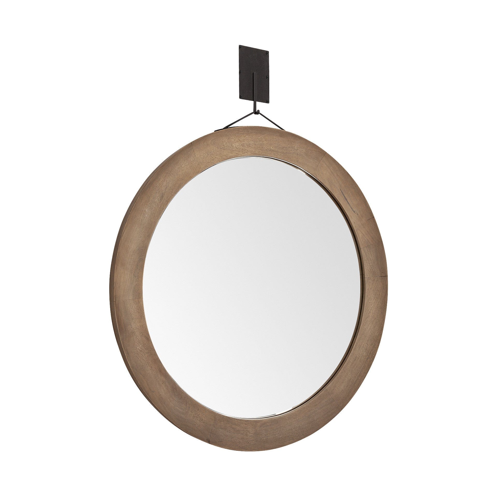 44" Wood Brown Round Framed Accent Mirror - Homeroots