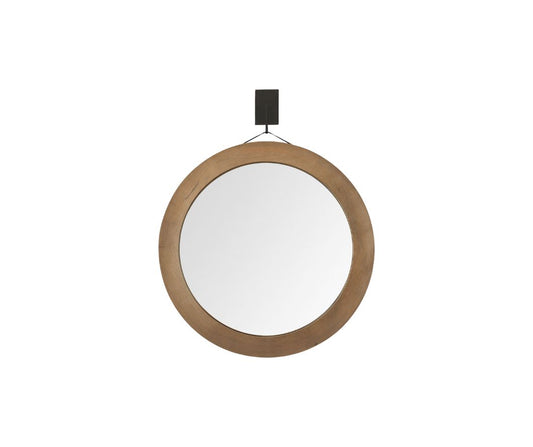 44" Wood Brown Round Framed Accent Mirror