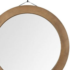 44" Wood Brown Round Framed Accent Mirror - Homeroots