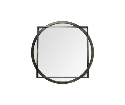 46" Round on Square Black Wood And Metal Frame Wall Mirror - Homeroots