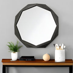 41" Octagon Black Wood Frame Wall Mirror - Homeroots