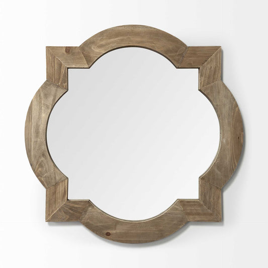 23" Round-Square Brown Wood Frame Wall Mirror