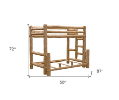 Rustic And Natural Cedar Single Ladder Left Log Bunk Bed