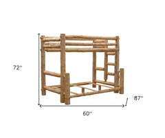 Rustic And Natural Cedar Double And Single Ladder Left Log Bunk Bed