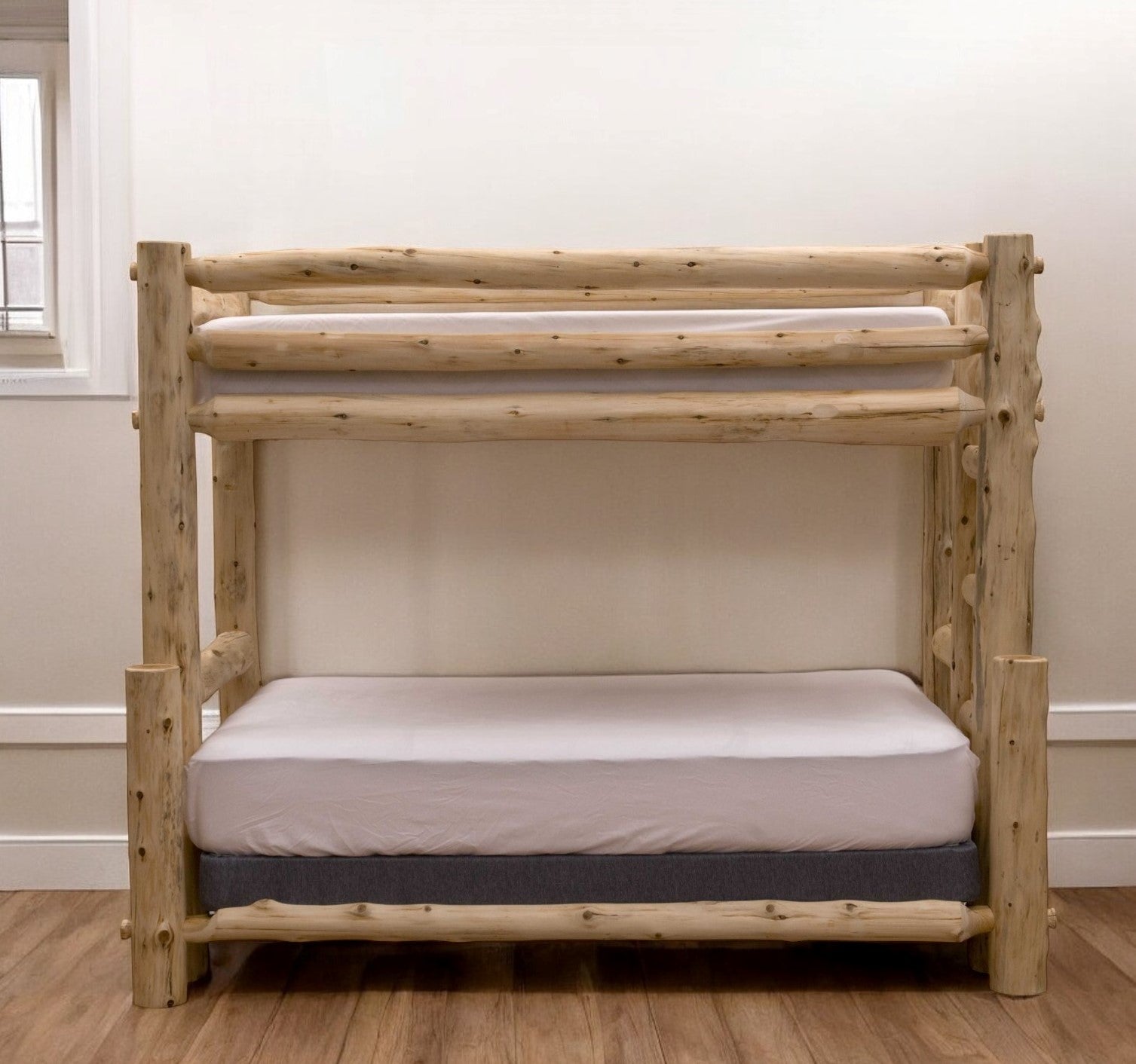 Rustic And Natural Cedar Double And Single Ladder Left Log Bunk Bed