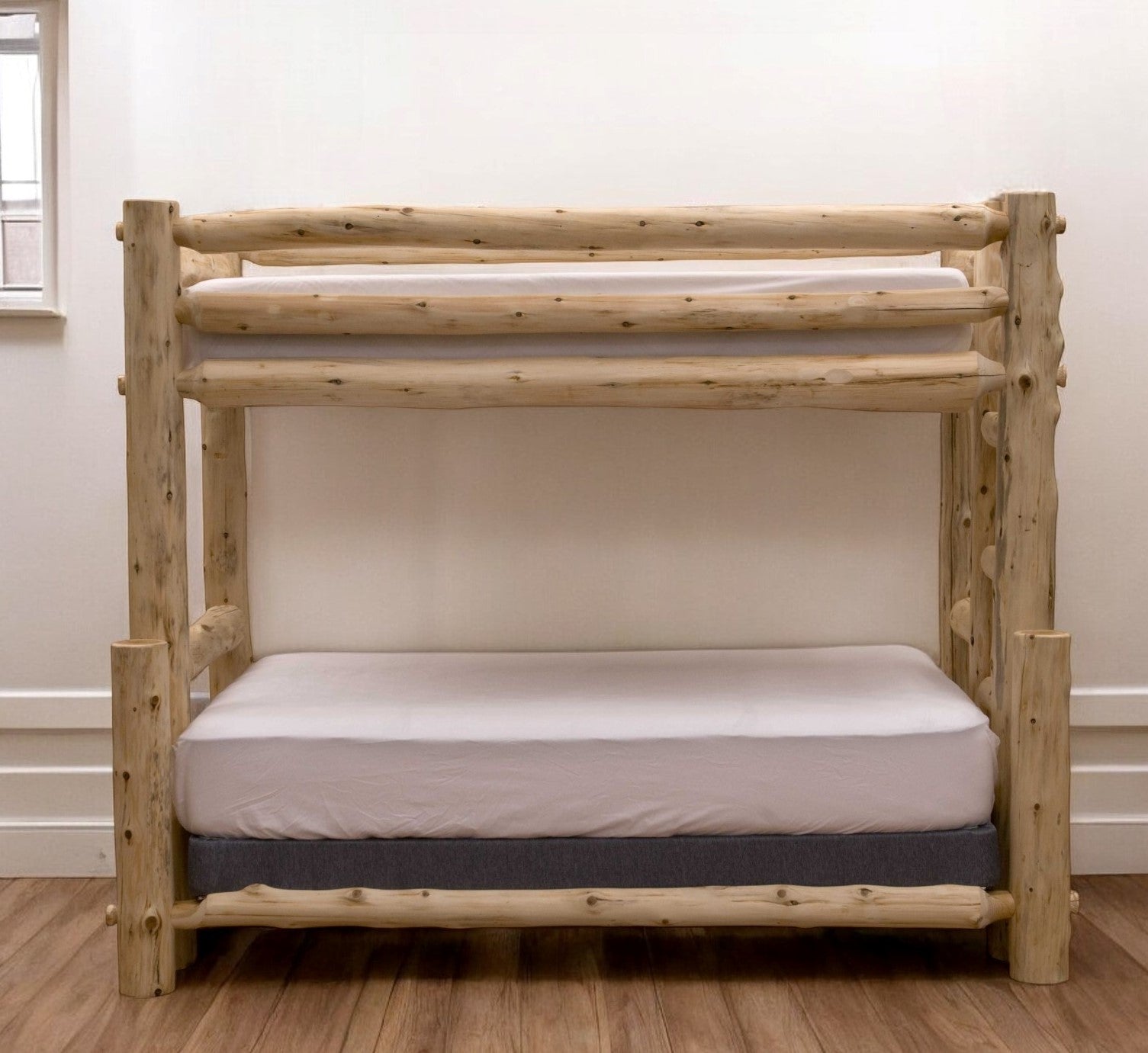 Rustic And Natural Cedar Double And Single Ladder Right Log Bunk Bed