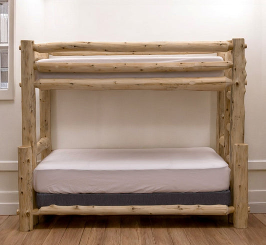 Rustic And Natural Cedar Queen And Single Ladder Left Log Bunk Bed