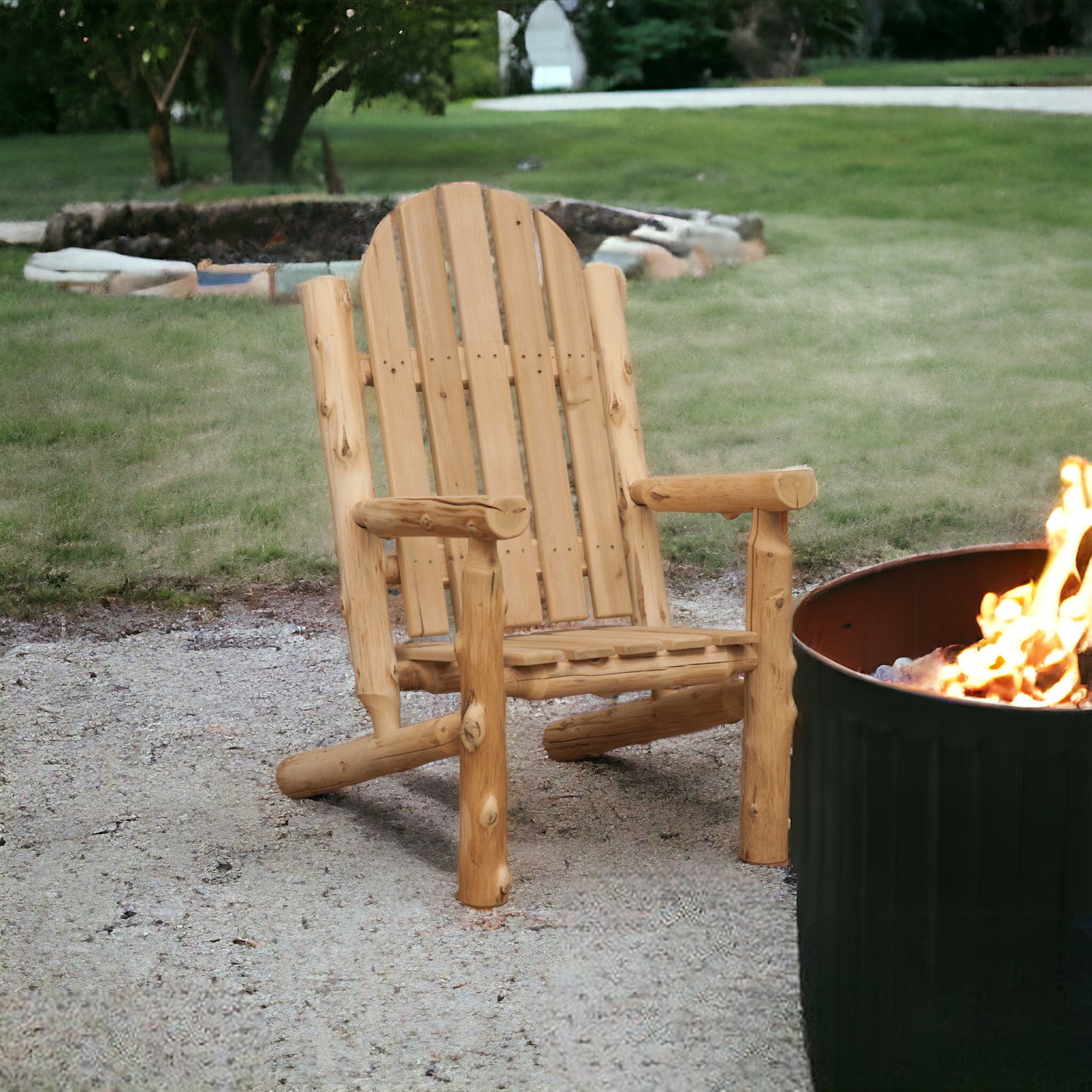 27" Natural Solid Wood Indoor Outdoor Arm Chair