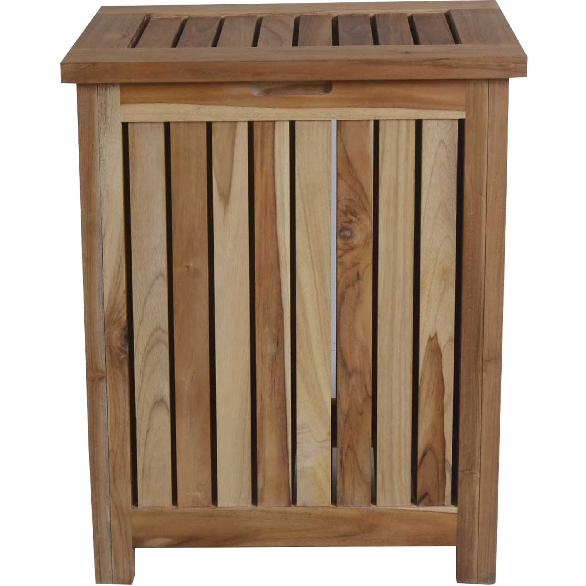 Compact Teak Laundy Storage With Removable Bag In Natural Finish - Homeroots