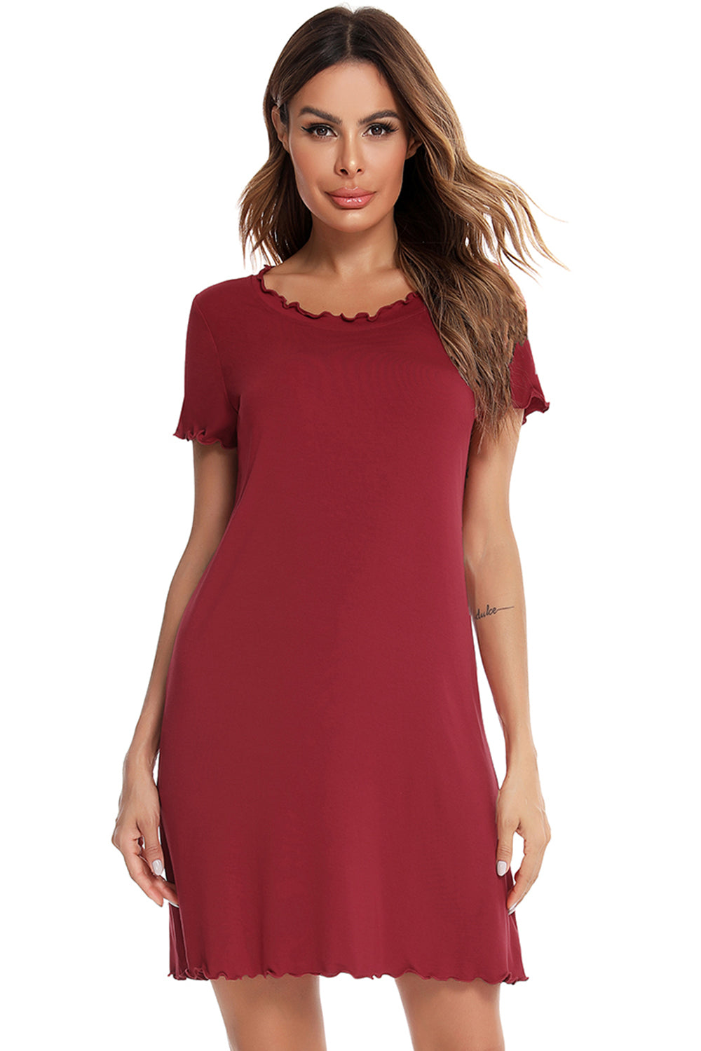 Round Neck Short Sleeve Lounge Dress - Flyclothing LLC